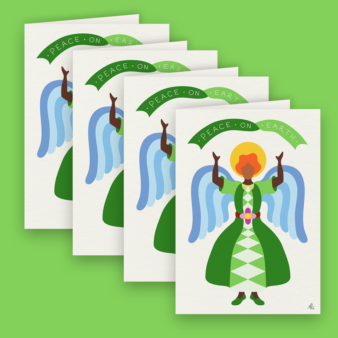 Four Christmas Cards, Green Angel